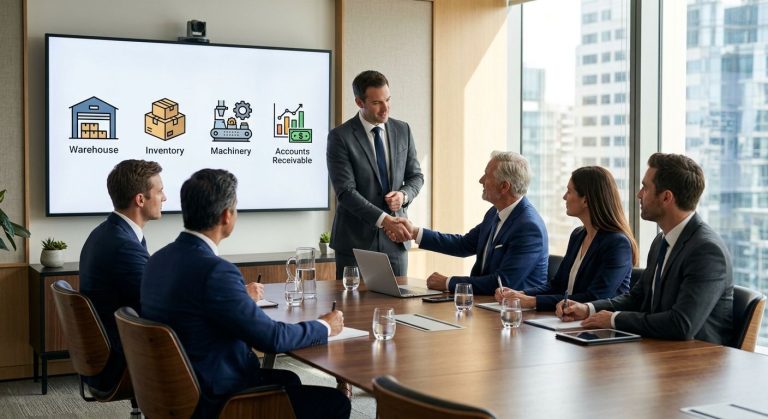 Corporate boardroom meeting on asset-based lending